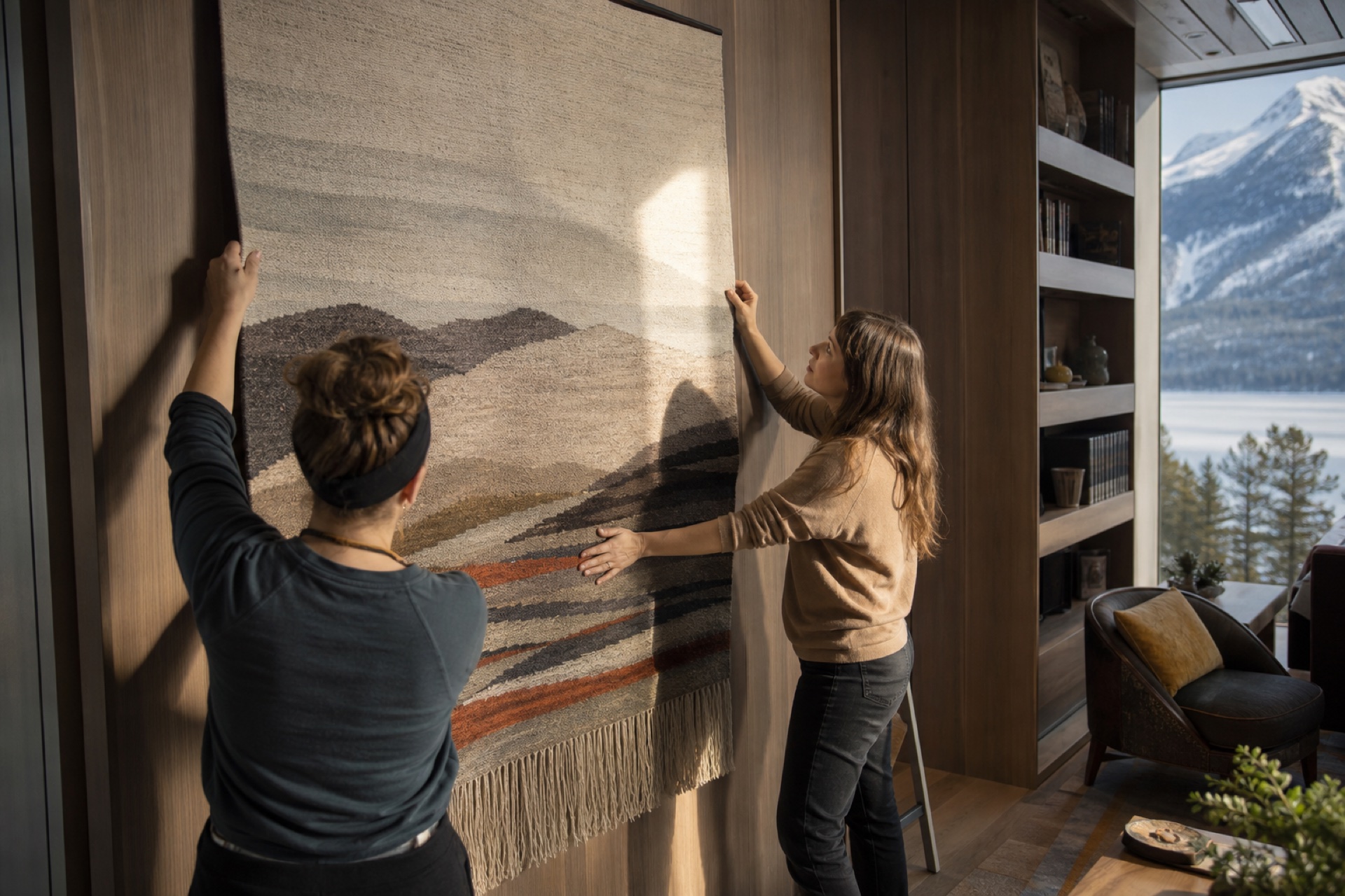 Local artisans installing a woven artwork at Ttnavi