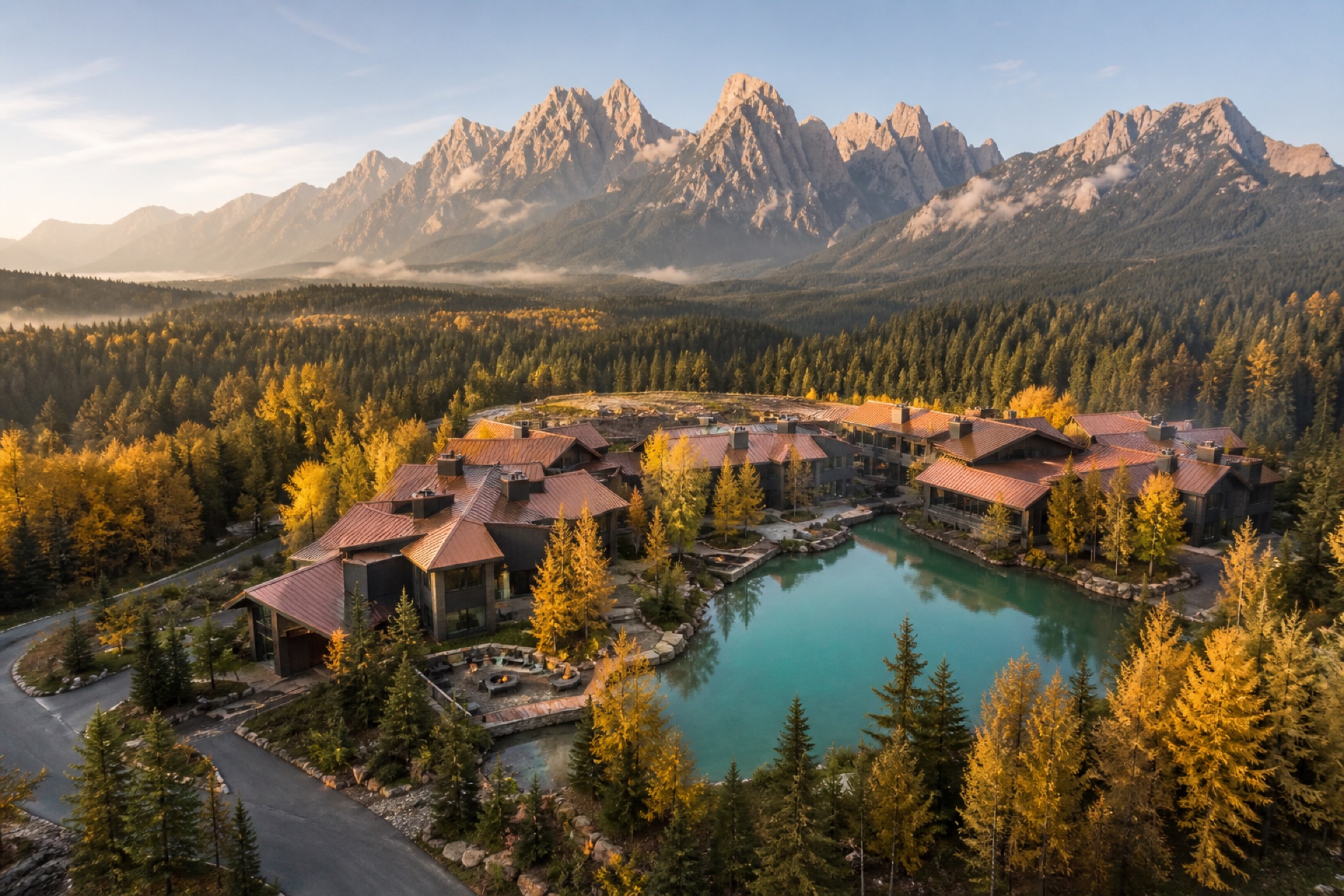 Aerial view of Ttnavi Mountain Resort in Canmore